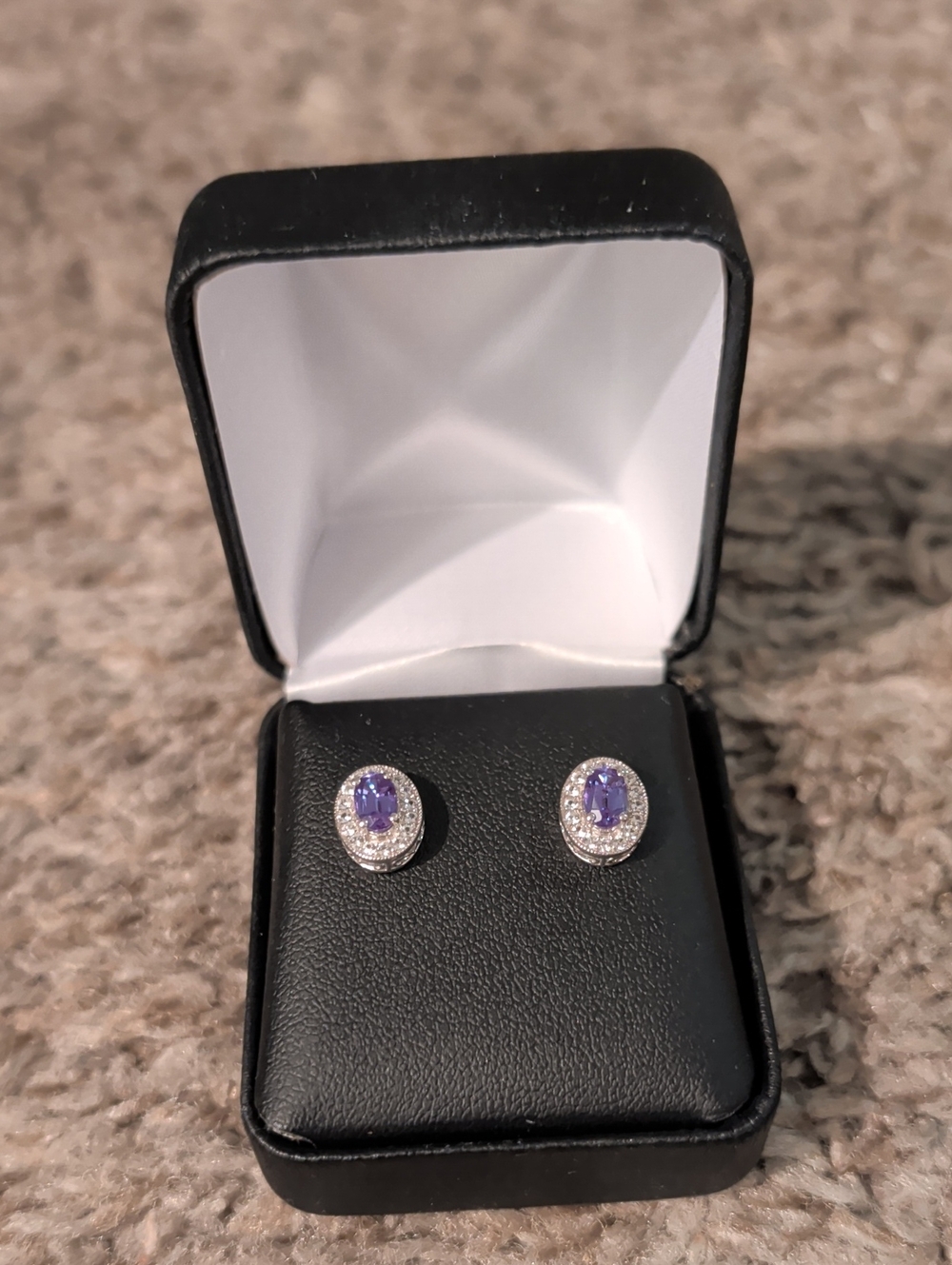 Sterling Silver Oval Blue Halo Stud Earrings